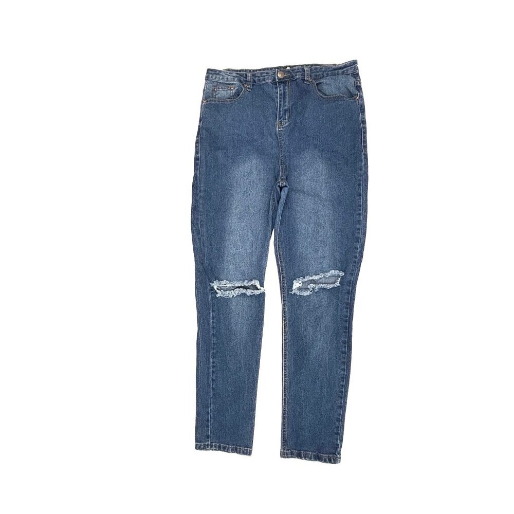 Boohoo Blue Skinny Distressed Women's size 12 Dark Wash Blue Denim‎ jeans